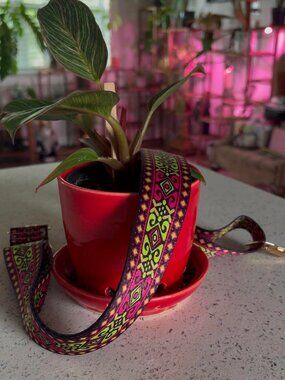 Adjustable Boho Guitar Purse Strap Pink Green Embroidered Handbag Replacement St